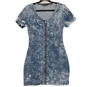 V.I.P. Jeans Dress Size L Blue Acid Wash Stretch Denim 90s Y2K Vintage Inspired
